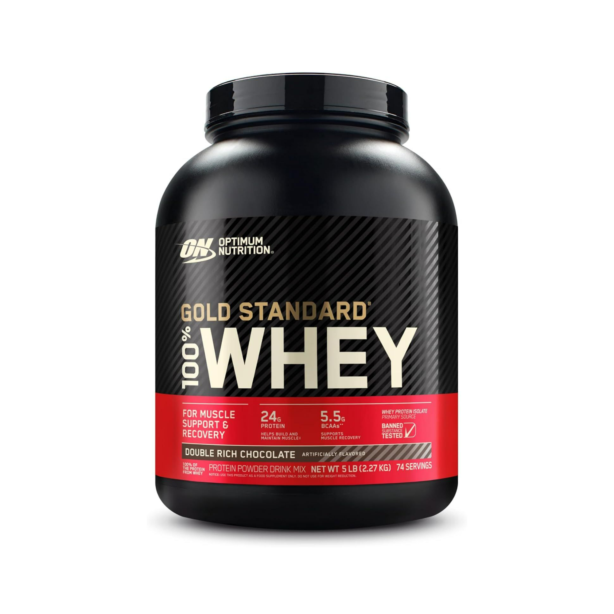 Optimum Nutrition Gold Standard 100% Whey Protein Powder | Double Rich Chocolate | 5 lbs, 74 servings