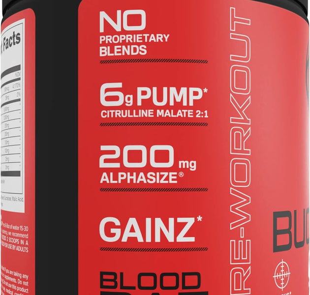 Bucked Up Blood Raz Preworkout | 10.99 oz, 6 g citrulline, 2 g beta alanine