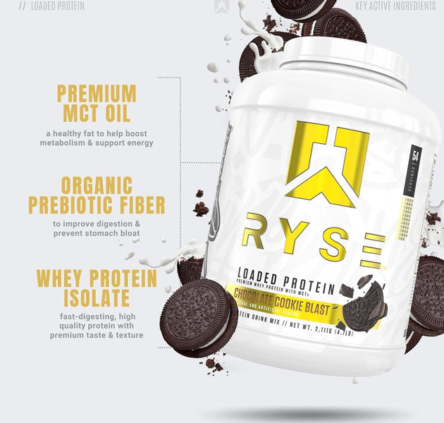 Ryse Chocolate Cookie Blast Loaded Whey Protein Powder | Low Carbs, Low Sugar | 4.7 lbs, 54 servings, 25 g